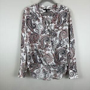 White House Black Market Top Women's 12 White Multi Paisley Surplice Neck Blouse